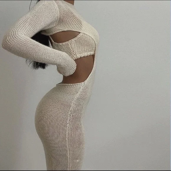 2PC Backless Knit Dress - Picture 2 of 13